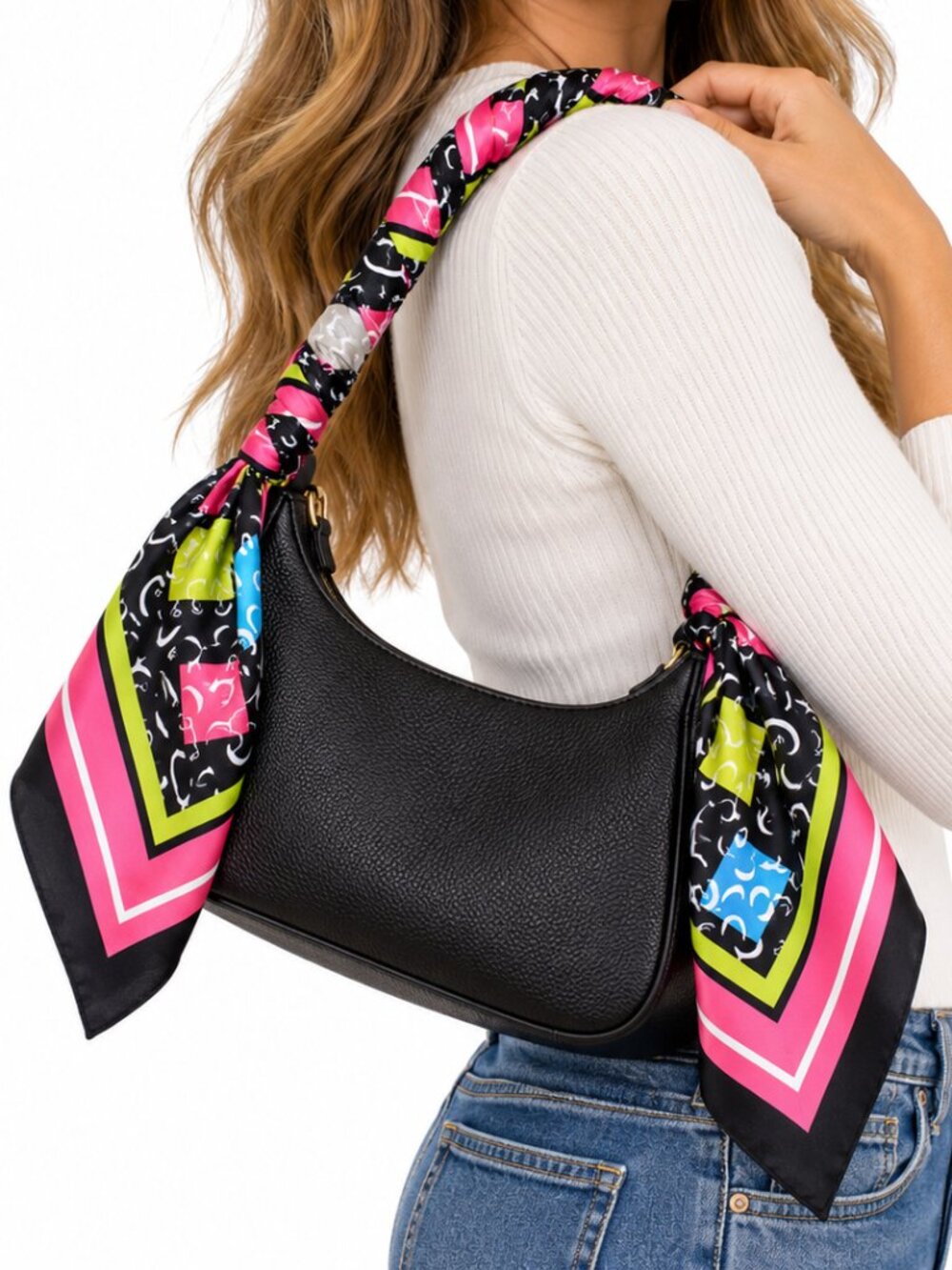JOSEPH RIBKOFF Limited Edition Collection 221 Square Scarf Black Multi 26 x 26